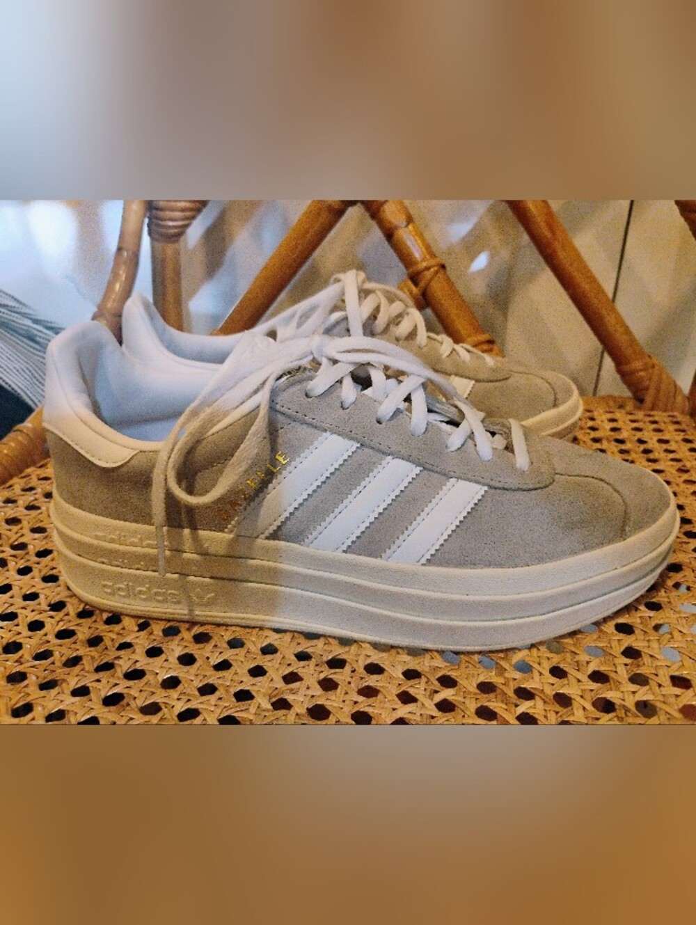 adidas Platform Suede Sneakers in Light Gray and White